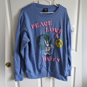 Women's Looney Toons Crew Large sweatshirt Bugs Bunny Fleece Periwinkle Unity L